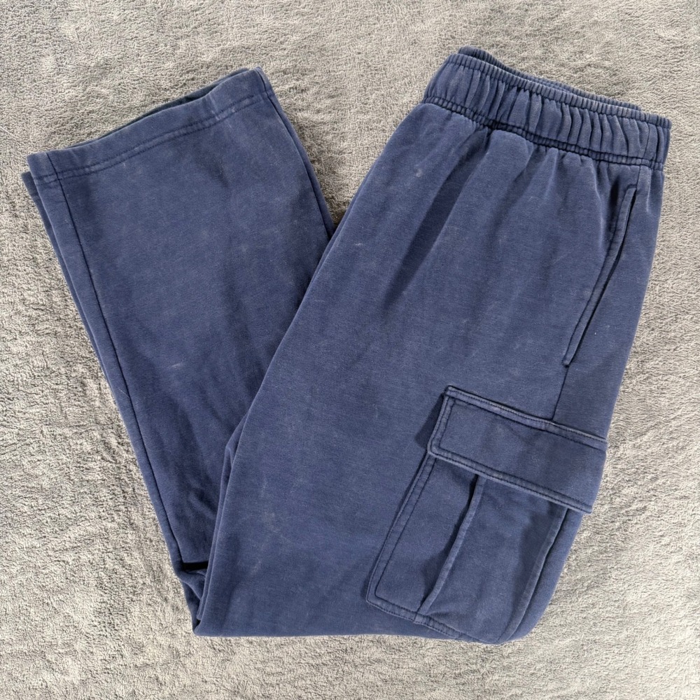 Earthbound Trading Co Blue Vintage Wash Cargo Sweatpants Fleece Straight Leg LRG